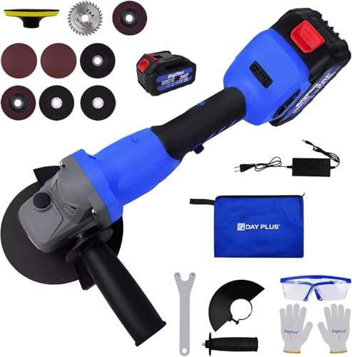 21V Cordless Angle Grinder 115mm (Including 6.0Ah Battery and Charger) - Brushless Variable Speed 10000RPM - Spindle Lock - 2 Position Side Handle - Ideal Choice for Welders and Electricians