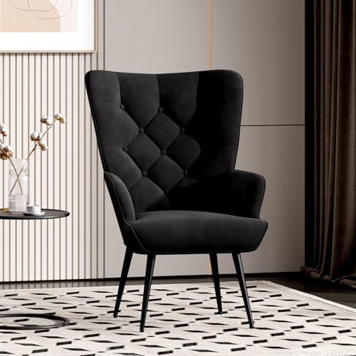 Aivermeil Sessel Wohnzimmer Einzelsofa Loungesessel modern Relaxsessel mit Metallfüßen, Samt, für Wohnzimmer Schlafzimmer, Bis 150 KG Schwarz