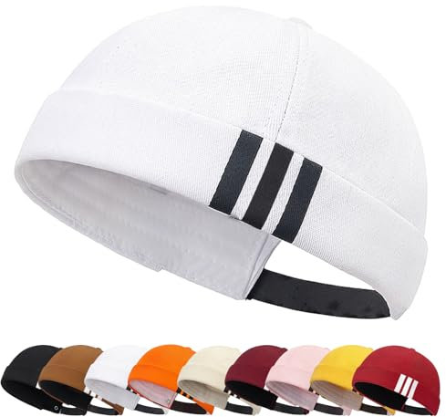 Enwokran Brimless Docker Cap Baumwolle Verstellbar Beanie UV-Schutz Seemannsmütze Hafenmütze Street Casual Matrosenmütze Schädeldecke Mütze (Weiß)