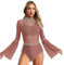 XINLIANYI Costume da donna per pattinaggio artistico ritmico, ginnastica, performance, maniche svasate, scintillante, body da danza, Rosa polvere, M