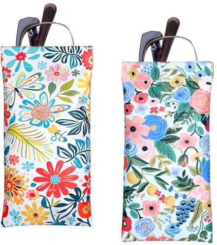 Qianyu Confezione da 2 custodie per occhiali da sole, portatili, in morbida pelle, con molla, per donne e ragazze, Fiori colorati., Etichettalia unica