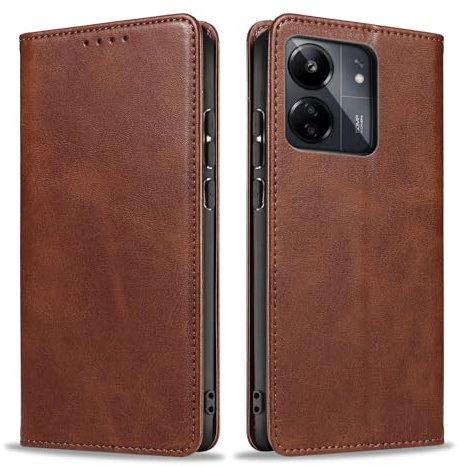 LBH Handyhülle Smartphone-Hülle für Xiaomi Redmi 13C Klapphülle Magnetverschluss Kartenfächer Geldfach Standfunktion Case Etui Rundumschutz Schutzhülle Dunkelbraun