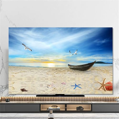 Hixingo Cubierta Antipolvo TV, Patrón Estrella de Mar 3D Cubierta Antipolvo Television Funda para Televisor Elástico Universal 32-80inch Protector de Televisión (Puesta de sol,49-52inch)