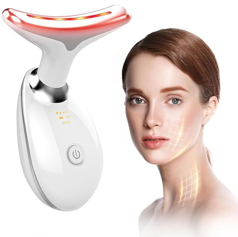 Queath Gesichtsmassagegerät Gegen Falten,45°C EMS Gerät Gesicht im Vibrations modus,Hals Gesicht Anti Falten 7 Farben Elektrisches Gesichtsmassagegerät 3 Modi Face Lifting Gerät,Straffung&Verbesserung