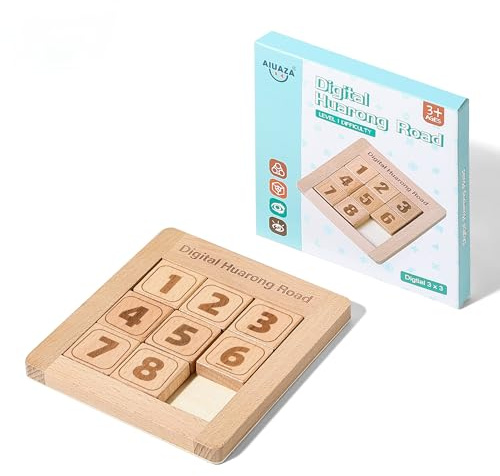 AIUAZA Holz Zahl Schiebepuzzle, Gehirn Teasers Spielzeug Tangram Slide Puzzle Spiel, Sequentielle Puzzles Brettspiel, Bildungsspielzeug für Kinder und Erwachsene (1-8 Samll Größe)