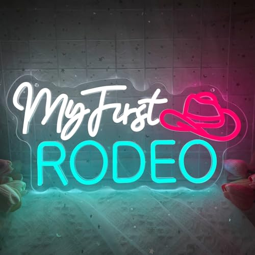My First Rodeo Neon Schild, Cowboy Hut LED Neonlicht Schilder für Wanddekoration, Dimmbar mit USB-betrieben, Neon Sign für Bauernhof, Bar, Club, Party, Spielzimmer, Schlafzimmer