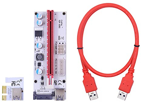 INFRI 100 tarjetas elevadoras PCI-E LED 008S PCI Express 1X a 16X 60 cm, cable USB 3.0 de 4 pines, 6 pines, 15 pines, alimentación SATA para tarjeta de video GPU (rojo 0,6 m)