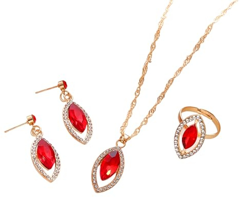 Faruodis Kristall Halskette Ohrringe Sets Vintage 4Pcs Strass Teardrop Ring Schmuck Sets für Damen Frauen