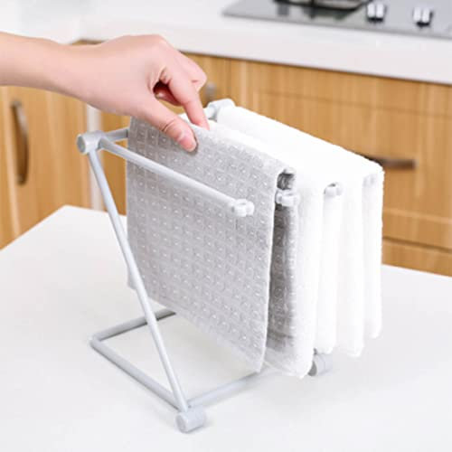Dishcloth Storage Rack, Adjustable & Stable Towel Holder, Versatile Countertop Dish Drying Stand with Efficient Organization for Kitchen and Bathroom, Foldable Design, Drainage (Light Grey)