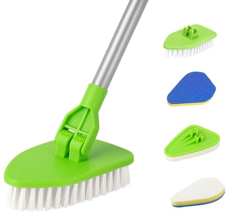 XJYMCOM Floor Scrubbing Brush, 32.6 inch Adjustable Bathroom Cleaning Brush with Detachable Rotatable Head, Stiff Bristles Extensible Grout Cleaning Brush for Bathroom Tub Tile Patio Indoor (Green)