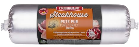 Steakhouse Pute pur (12x500g), Nassfutter für Hunde & Katzen, sensitives Ergänzungsfutter, Monoprotein, getreidefrei, 14x Wurst von Fleischeslust