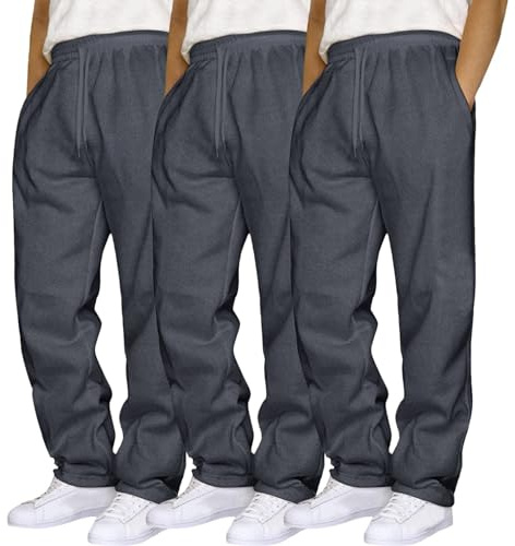 Lot de 3 pantalons de jogging pour homme - Taille élastique - Cordon de serrage - Jambe droite - Coupe ample - Uni