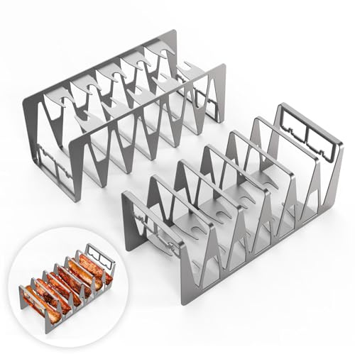 Delixike Spareribs Halter Grill, Hähnchenschenkel Halter, Grill Zubehör aus Edelstahl, Ganz einfach indirekt Grillen, Multifunktionsgrill für Männer und auch EIN gutes Geschenk (2er Set, Silber)