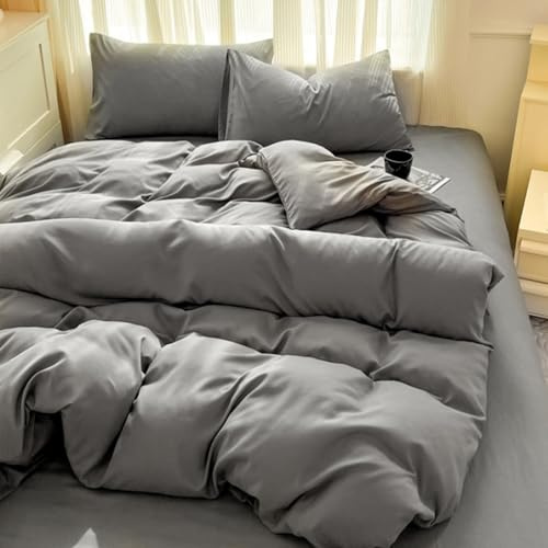 VENIES Bettwäsche 150 x 200 cm Einzelbett Bettbezug | kuschelig weich bügelfrei - Bettbezüge mit Verdecktem Reißverschluss Dunkelgrau