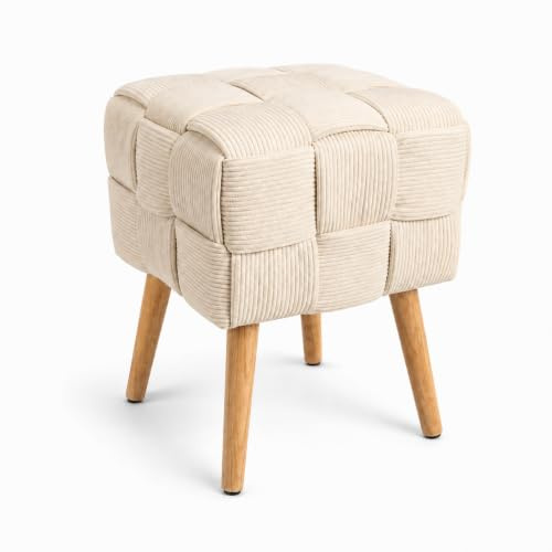 Zedelmaier Sitzhocker Schminktisch Hocker schminktisch Fußhocker Schminkhocker Polsterhocker Ottoman Hocker mit stabilen Holzbeinen für Wohnzimmer SchlafzimmerFlur Beige 36X36X45 cm
