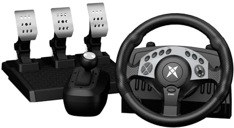 NBCP PC Racing Wheel - 1080 Degree 28CM 11 Steering Wheel with 3-Pedals and H-Shifter - Magnetic Induction & Metal Bearings, Sim Driving Wheel for Euro Truck Simulator 2, Farming Sim, Windows PC