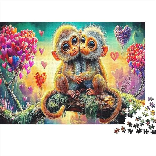 Monkey 1000 Teile Recycled Pappe Puzzle Zwei Affen auf blühendem AST, Entspannungswerkzeug für Erwachsene, Wanddekoration & Geschenk, trendy für Freizeit- und Hobbybegeisterte