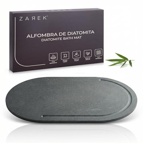 ZAREK Alfombra Diatomita Baño Ovalada 60x39 Gris | Piedra Secado Rápido