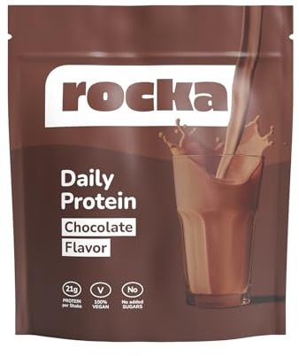 Rocka Nutrition Daily Protein veganes Proteinpulver | Pflanzliches Protein Pulver mit 21 g Protein pro Portion | Perfekt als Shake, im Porridge & für deine Lieblingsrezepte (1 kg, Chocolate)