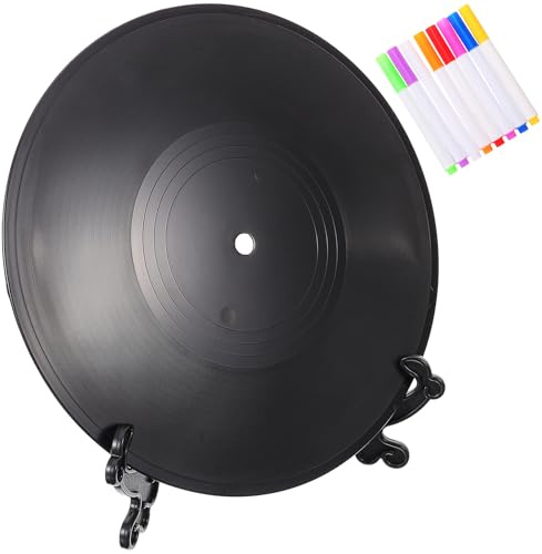 FRCOLOR Disque Vinyle Factice DIY 12 Pouces 8 Marqueurs de Couleur et Socle, Décoration de Table Créative Style Graffiti, Ornement pour Fête, Salon ou Bar, Présentoir Original pour Déco