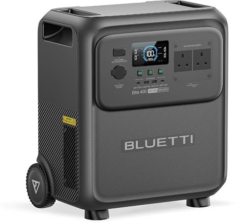BLUETTI Elite 400 Power Station Portatile, Batteria LFP 3840Wh | 2600W AC (3900W Power Lifting), Generatore Solare alta capacità con ruote per backup domestico, blackout, camper e campeggio