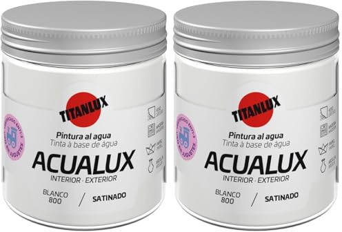 TITANLUX Acualux pintura acrílica multiadherente Satinado Blanco 75 ml (Paquete de 2)