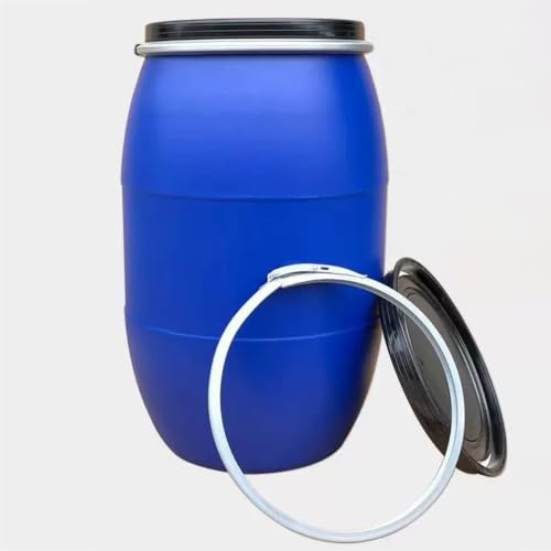 JIAOCKJIAO Blå Plasttunna med Lock, Bredhalsfat Med Metalllåsring, Lufttät Design Regnvattenfat, Livsmedelsklassad Fraktfat, Nödvattenfat for Fabrikens Restaurang Hem Foderfat(120L)