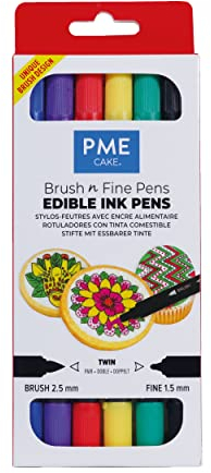PME Edible Ink Brush and Fine Pen Bold Colours, Pack of 6
