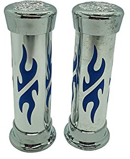 one by Camamoto 77344059C Lenkergriff-Set für Motorrad (Artikelnummer 77344059C Set mit 2 Griffen, Schwarz Eagle, Farbe Chrom/Blau mit optimalem Grip, einfache Installation, ø Links 22 mm/rechts 25