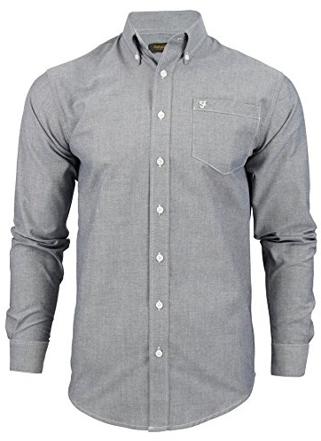 Farah Classic Men's Drayton Regular Fit Plain Button Down Long Sleeve Casual Shirt, Blue (Navy 454), Medium (Manufacturer Size:M)