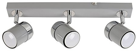 MiniSun | Modern 3 Way Adjustable Gloss Grey & Silver Chrome Straight Bar Ceiling Spotlight Fitting | Ceiling Lights & Home Improvements Essential | Mains Wired