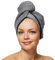 Sowel® Haarturban aus 100% Bio-Baumwolle, Turban Handtuch mit Knopf, Damen und Herren, Grau/Navy