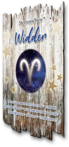 Kreative Feder Wandbild Sternzeichen Widder aus Holz im Shabby Chic Landhaus-Stil - Holzschild Größe 30x20cm (Widder)
