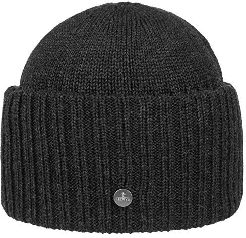 LIERYS Merinomütze mit großem Umschlag Damen/Herren - Strickmütze aus Merinowolle - Wollmütze Made In Germany - Beanie Herbst/Winter - Wintermütze anthrazit One Size