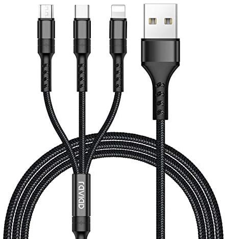 RAVIAD 3 en 1 Multi Cable de Carga, Nylon Multi USB Cargador Cable Múltiples Micro USB Tipo C para Android Galaxy S9/ S8/ S7/ A5, Huawei P20, Honor, Kindle, LG