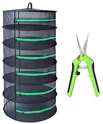 Growsun Kräuter-Trockenständer mit grünem Reißverschluss, 6 Ebenen, 61 x 122 cm, Schwarz