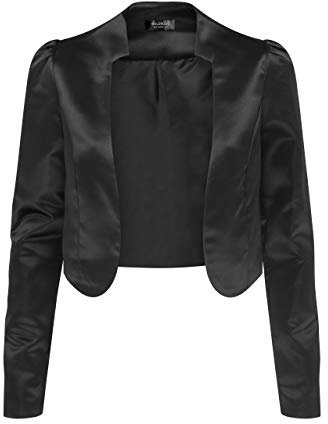 Bolerose formal Satin Langen Ärmel Bolero Jacke (Schwarz, XS)