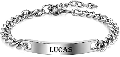 PiercingJak Edelstahl Armband mit Gravur Namen ID Armband Herren Panzerkette Armkette Personalisierte Geschenke für Mann, Silber Herrenarmband