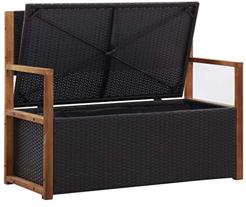 Tidyard Gartenbank Aufbewahrungsbank Bank Mit Stauraum,Parkbank Sitzbank Rattanbank Bank Gartenmöbel Kissenbox 110 x 56 x 87 cm Mit Sitzkissen,Massivholz Akazie