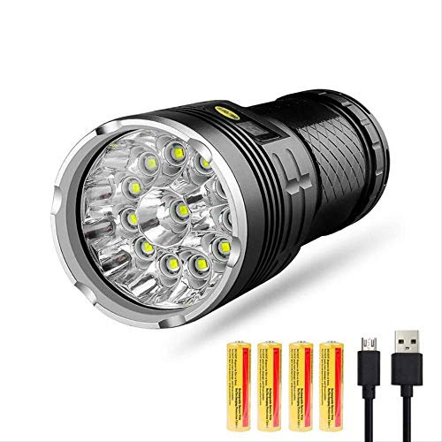BAJIE Linterna Led Linterna 10000 lúmenes, Xm-L T6 Led 4 Modos Linterna táctica súper Brillante, Luz de Mano a Prueba de Agua con alimentación Negro Blanco