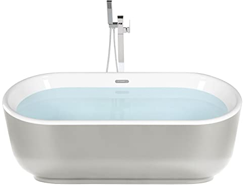 Moderne Acryl Badewanne oval freistehend silber mit Überlauf 170 x 80 cm Pinel