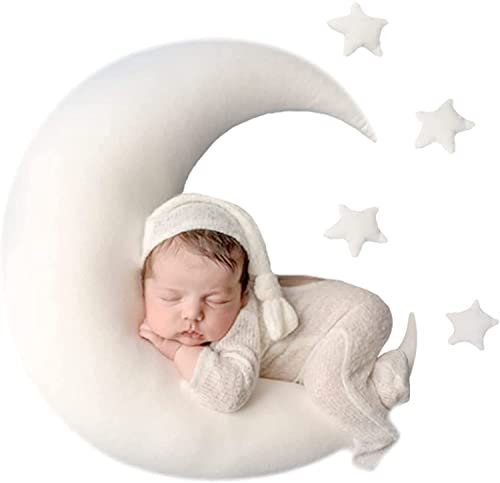 IGMaryBox Baby-Mond-Stern-Kissen für Neugeborene, Fotografie-Posierkissen, Baby-Fotografie-Requisiten-Set (weiß)