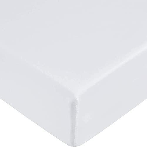 Extra Deep Fitted Sheet 40cm 16 Inch - Non Iron Easy Care Soft Brushed Microfibre Fabric Shrinkage and Fade Resistant, Double - White
