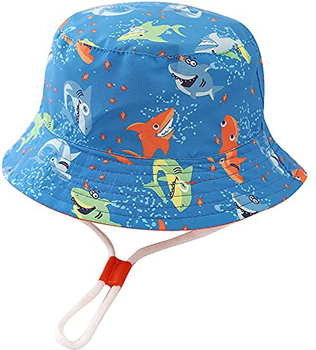 Malaxlx Unisex Kinder Sonnenhut Hai Blau Fischerhut Sommerhut für 4-8 Jahre Mädchen Jungen