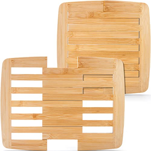 yarlung Bamboo Trivet Expandable 9 Inch to 11.8 Inch, Square Hot Pad Trivet Wooden Heat Resistant Mat for Hot Dishes, Bowls, Plates, Pots and Pans, Tabletop Protection, Brown