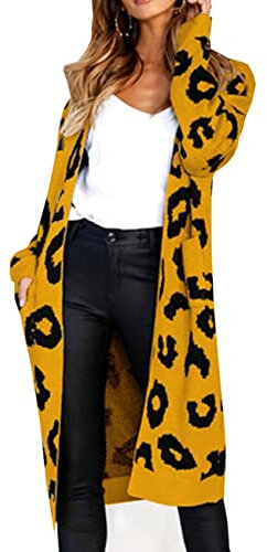 BAIXIAOCHI Leopard Print Lose Langarm Strickjacke Strickjacke V-Ausschnitt Damen Pullover Damen
