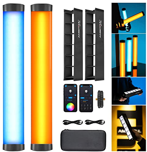 AMBITFUL A2 Vollfarbiges RGB-Röhrenlicht, CRI 95 TLCI 97 Genaue Farbe, 2500K-8500K einstellbar, RGB CCT HSI Modus, 29 Fx Lichteffekt, Unterstützung für APP-Steuerung, Magnet Design (A2-K2)
