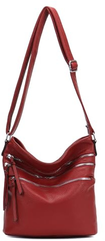 ITALYSHOP24 DAMEN TASCHE SHOPPER Schultertasche Umhängetasche CrossOver Crossbody Henkeltasche Beuteltasche Handtasche City Bag Reise Kunst-Leder Rot