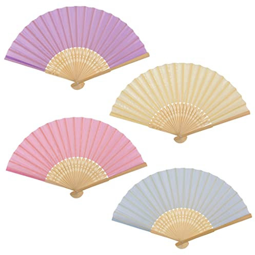 MIJOMA Set of 4 Wooden Hand Fans for Summer Cooling Beach Wedding Fancy Dress Pride (Pastel Colours)