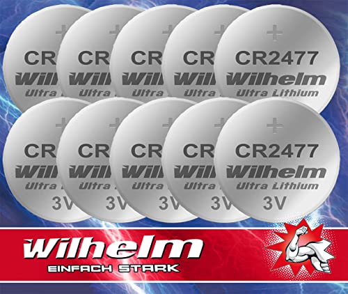 10 x CR2477 CR 2477 WILHELM Lithium Knopfzelle 3V 1070 mAh ø24 x 7,7 mm Batterie DL2477
